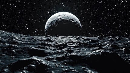 Aufkleber - Gray moon and numerous stars on a black background in 3D cartoon rendering