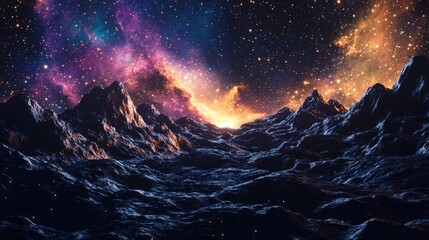 Poster - Cosmic landscape featuring a nebula in a 3D cartoon rendering