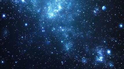 Poster - 2D illustration in a 3D cartoon rendering style Bright stars flash against a realistic star pattern background in deep interstellar space Planets and moons create various science fiction inspired 