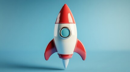 Aufkleber - Rocket in retro style 3D cartoon rendering set against a blue background in a studio environment 3D render illustration