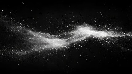 Leinwandbilder - Freeze motion of white particles on a black background in a 3D cartoon rendering Abstract dust overlay texture depicting powder explosion