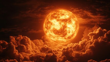 Poster - 3D illustration of a fiery orange exoplanet with clouds set against a black sky