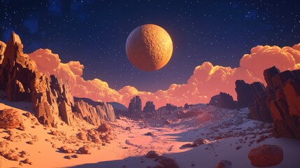 Aufkleber - Extrasolar planet in 3D cartoon rendering