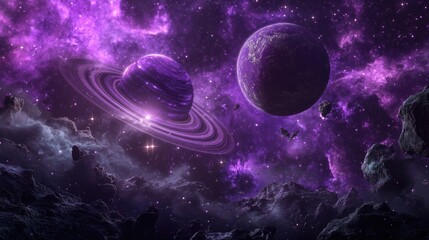 Aufkleber - Purple fantasy sci fi space scene in 3D cartoon rendering Computer artwork