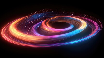Fototapete - Abstract 3d illustration featuring a neon background with luminous swirling elements and a glowing spiral design The composition includes an elegant black backdrop a halo effect isolated power vis