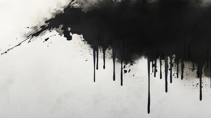 Leinwandbilder - Black ink and watercolor textures on a white paper background featuring 3D cartoon rendering with paint leaks and ombre effects in a hand painted abstract design