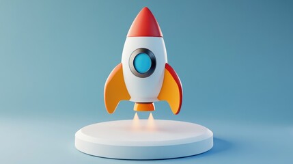 Aufkleber - Icon Rocket on a white circle with a long shadow in a 3D cartoon rendering
