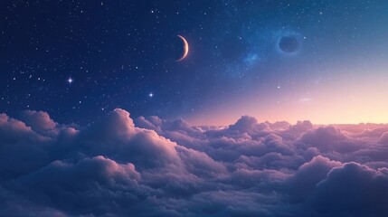 Aufkleber - Night sky aesthetic with stardust in a 3D cartoon rendering Desktop wallpapers