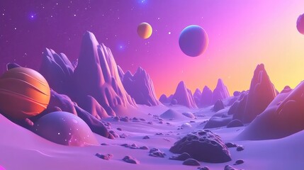 Aufkleber - 3D cartoon depiction of planet stars and galaxies in open space