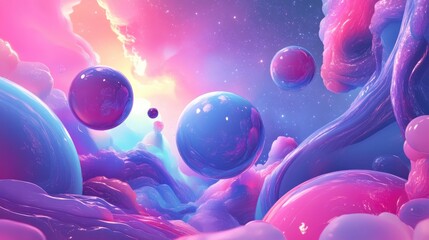 Poster - Abstract planets and space background in 3D cartoon rendering