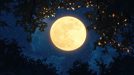 Aufkleber - Full moon in the night sky 3D cartoon rendering