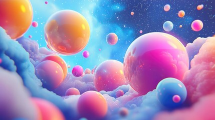 Aufkleber - Colorful cartoon nebula and stars in a 3D rendering Abstract pattern wallpaper