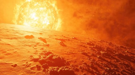 Poster - Large solar explosions and realistic solar flares on the Sun s surface in a 3D cartoon rendering of the Red Planet