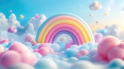 Poster - Rainbow cloud 3D background phone wallpaper with 3D cartoon rendering
