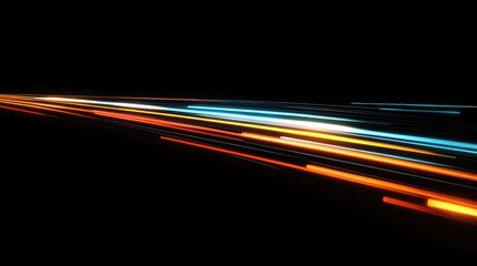 Fototapete - Blurred lights extended into threads in a 3D cartoon rendering set against a black background with long shutter exposure at night