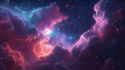 Fototapete - Space background featuring a nebula and stars in a 3D cartoon rendering