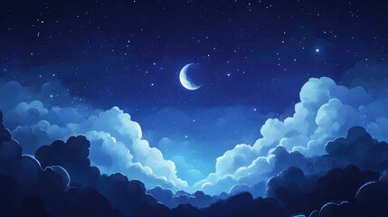 Poster - Night blue watercolor sky in a 3D cartoon rendering fantasy illustration