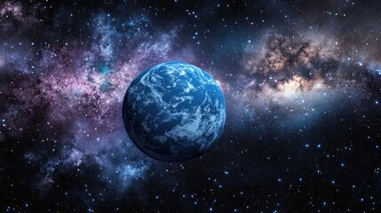 Aufkleber - 3D illustration of a cartoon rendering showcasing a blue planet against a backdrop of the galaxy and a dark starry sky