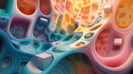 Poster - Extruded abstract fractal background featuring a 3D cartoon rendering This modern art painting showcases futuristic wavy fractal artwork making it a trendy desktop wallpaper with colorful 3D rende