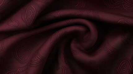 Sticker - Silk fabric in deep red with an intricate paisley pattern, highlighted by soft folds and a shimmering finish