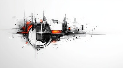 Poster - Abstract Art Piece Featuring Dynamic Lines, Geometric Shapes, and a Blend of Monochrome and Vibrant Colors in a Modern Composition