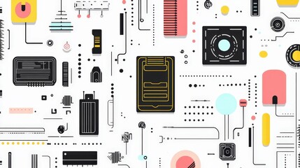 Poster - Abstract Geometric Background with Colorful Elements and Simple Shapes Ideal for Technology and Modern Design Themes