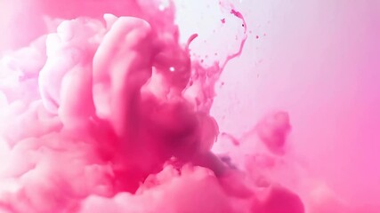Poster - Soft pink ink swirling in a cloud formation, creating a dreamy, delicate, and abstract visual on a light background.