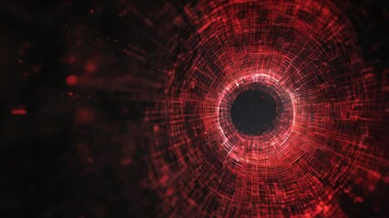 Poster - Abstract digital tunnel with red glowing grid lines, creating a futuristic and mysterious visual effect.