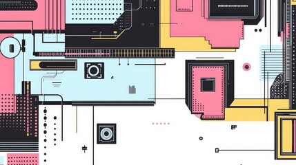 Poster - Abstract Geometric Composition with Bold Colors and Dynamic Shapes in a Modern Design Aesthetic for Creative and Artistic Projects