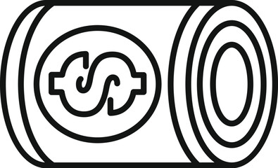 Poster - line art vector icon of a roll of cash money showing savings, earnings, wealth, or investment