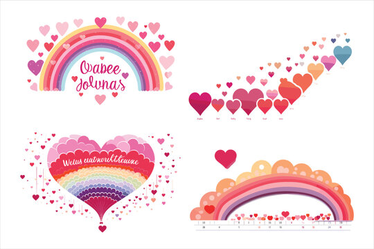 Vibrant Flying Hearts Circle Silhouette Vector Cartoon Image
