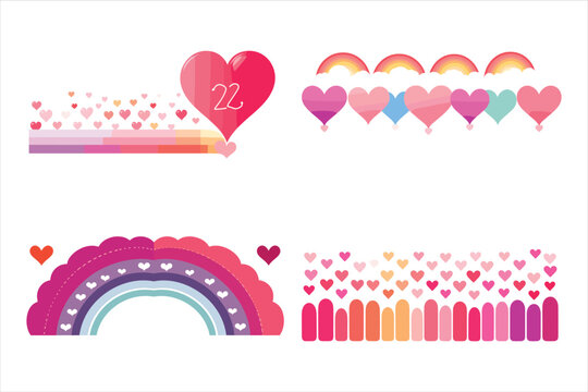 Vibrant Flying Hearts Circle Silhouette Vector Cartoon Image