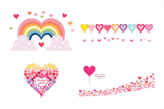 Vibrant Flying Hearts Circle Silhouette Vector Cartoon Image
