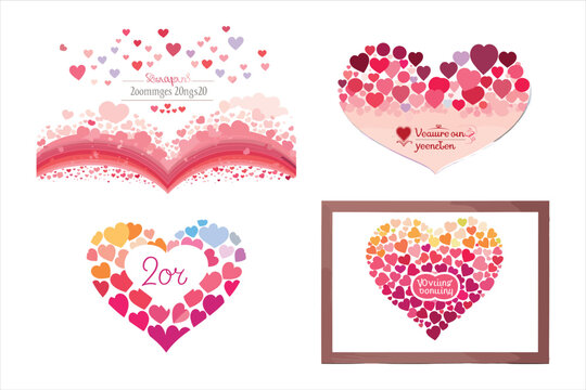 Vibrant Flying Hearts Circle Silhouette Vector Cartoon Image