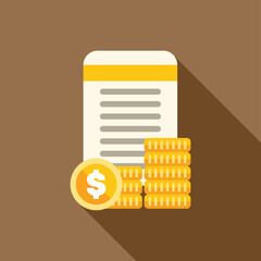 Poster - Mobile banking app displaying bill and coins, symbolizing online payment and financial transactions