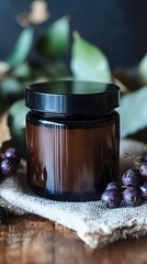 Poster - Brown Glass Jar with Lid and Decorative Background