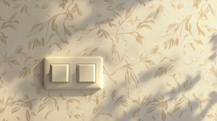 Poster - 3D rendering of a double gang switch on a wall with beige vinyl wallpaper