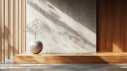 Poster - Abstract interior featuring wood glass and concrete in a 3D rendering