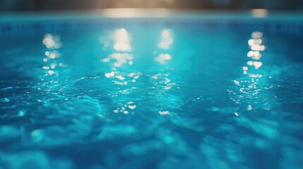 Poster - Closeup blur abstract of a blue water surface in a swimming pool for graphic design with 3D rendering reflection effects