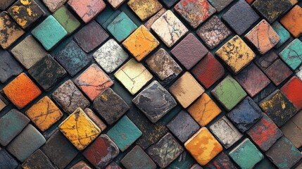 Poster - 3D rendering of beautiful multicolored stone ceramic bricks on a tilted background
