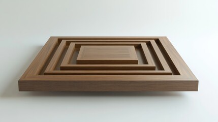 Poster - 3D rendering of a contemporary false ceiling design with a square shape and wood pattern on a white background