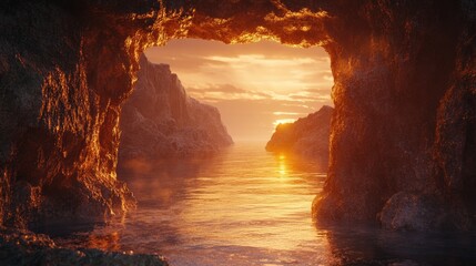 Poster - 3D rendering of a frame like landscape illuminated by warm sunlight