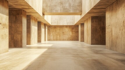 Poster - Abstract 3D rendering of a brown and beige concrete interior