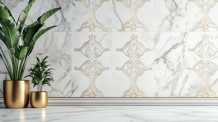 Poster - 3D rendering of wall decor featuring a digital tile design on marble for home decoration suitable for wallpaper linoleum textile and web page backgrounds