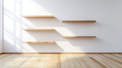 Poster - 3D rendering of minimalist empty shelves in a modern setting