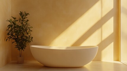 Fototapete - 3D rendering of an acrylic bathtub in a beige themed bathroom interior