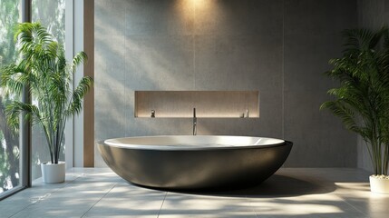 Fototapete - 3D rendering of a contemporary bathroom design featuring a bathtub