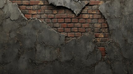Poster - 3D rendering of a weathered wall featuring a torn brick ideal for backgrounds or screen savers