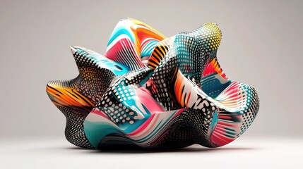 Poster - 3D rendering of an abstract geometric shape with colorful patterns