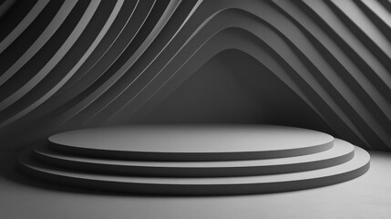 Poster - Gray empty studio with gradient 3D rendering background featuring an abstract horizontal template for design and display